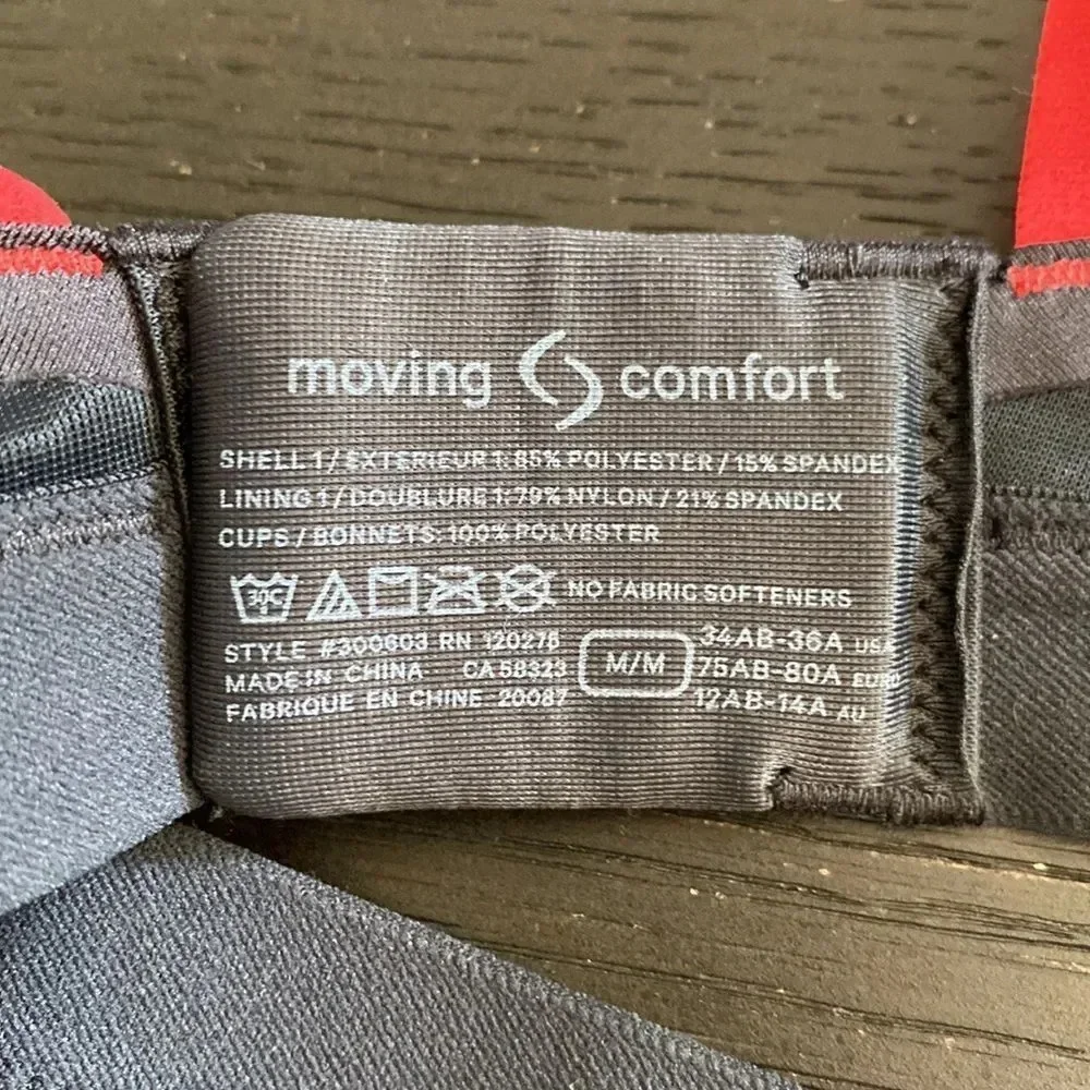 NWT Moving Comfort Bra Medium 34AB-36A Red/Black